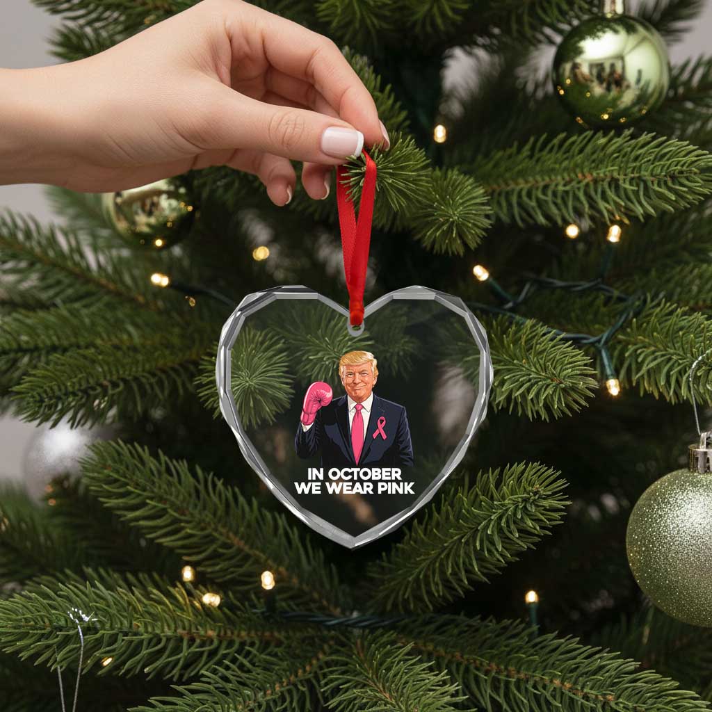Support Breast Cancer Trump Heart Crystal Glass Ornament In October We Wear Pink Boxing Glove Warrior Fight TS02 Print Your Wear