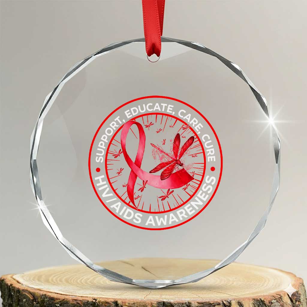Support Educate Care Cure Crystal Glass Ornament HIV Awareness Month Gift TS12 Transparent Glass 3'' Circle Print Your Wear