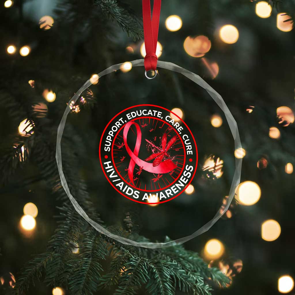 Support Educate Care Cure Crystal Glass Ornament HIV Awareness Month Gift TS12 Print Your Wear