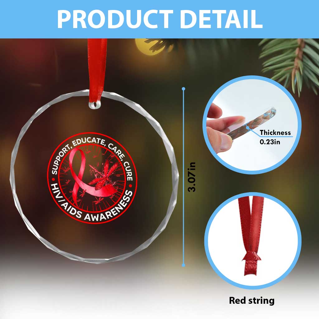 Support Educate Care Cure Crystal Glass Ornament HIV Awareness Month Gift TS12 Print Your Wear