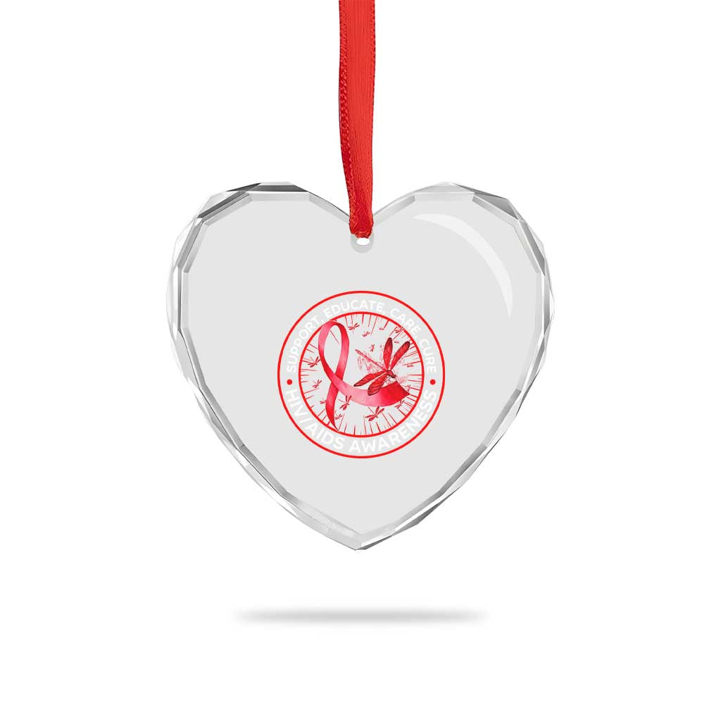 Support Educate Care Cure Heart Crystal Glass Ornament HIV Awareness Month Gift TS12 Print Your Wear