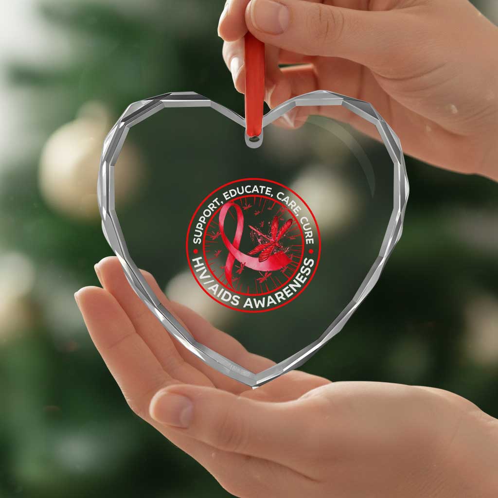 Support Educate Care Cure Heart Crystal Glass Ornament HIV Awareness Month Gift TS12 Print Your Wear