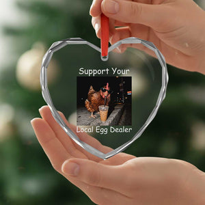 Support Local Dealer Chicken Farmer Heart Crystal Glass Ornament Funny Animal Graphic Chicken Drinking Iced Coffee