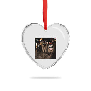 Support Local Street Cats Heart Crystal Glass Ornament Funny Raccoon Skunk Possum Animal Meme