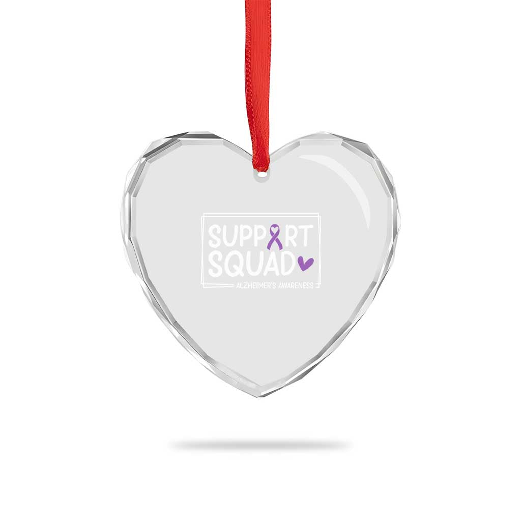Support Squad Alzheimers Heart Crystal Glass Ornament Purple Ribbon Hope Strength Love