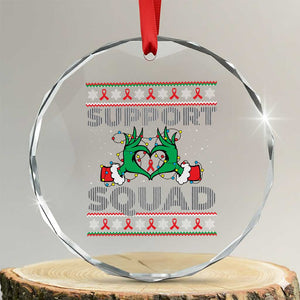 Support Squad HIV Awareness Gift Crystal Glass Ornament Green Hand Red Ribbon Ugly Sweater Christmas Gift TS12 Transparent Glass 3'' Circle Print Your Wear