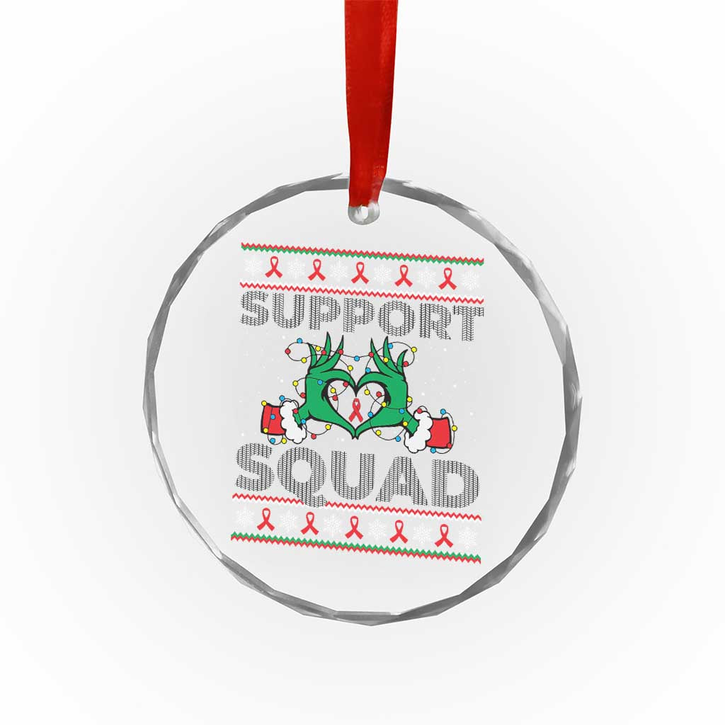 Support Squad HIV Awareness Gift Crystal Glass Ornament Green Hand Red Ribbon Ugly Sweater Christmas Gift TS12 Print Your Wear