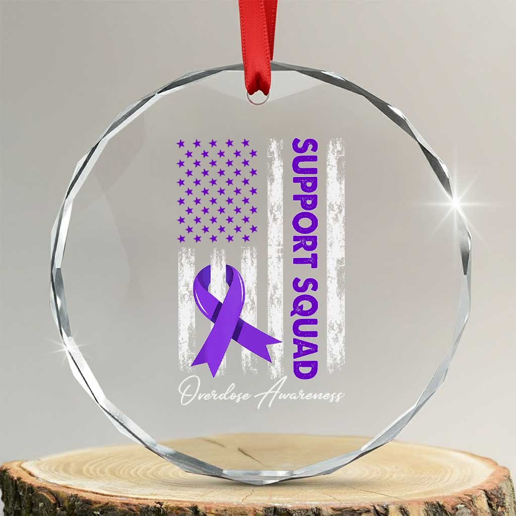 Support Squad Overdose Awareness Crystal Glass Ornament Purple Ribbon American Flag Graphic TS10 Transparent Glass 3'' Circle Print Your Wear