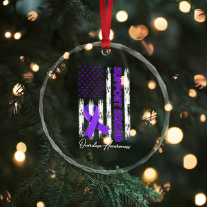 Support Squad Overdose Awareness Crystal Glass Ornament Purple Ribbon American Flag Graphic