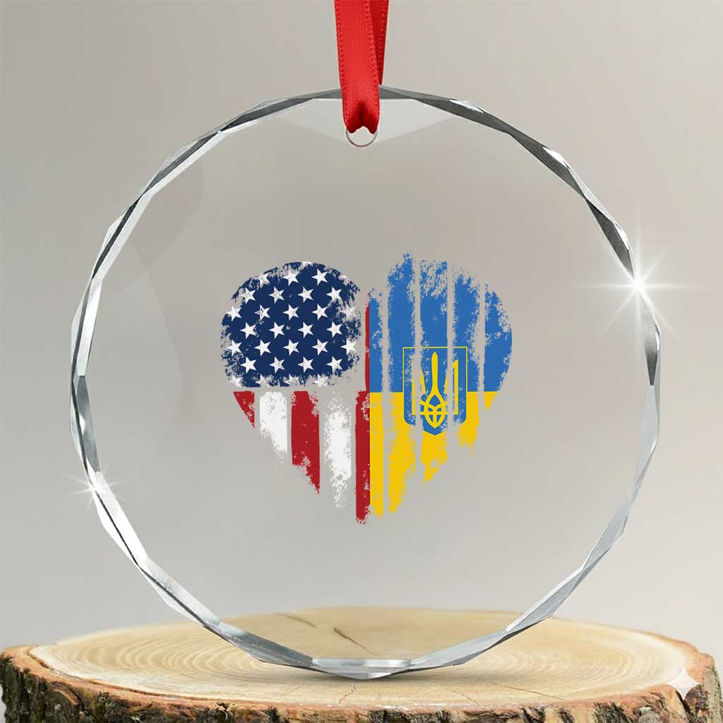 Support Ukraine Crystal Glass Ornament Stand With Ukraine American Ukrainian Flag TS10 Transparent Glass 3'' Circle Print Your Wear