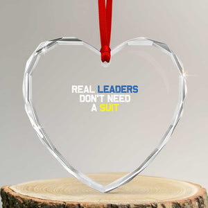 Support Ukraine Heart Crystal Glass Ornament Real Leaders Dont Need Suits TS10 Transparent Glass 3'' Heart Print Your Wear