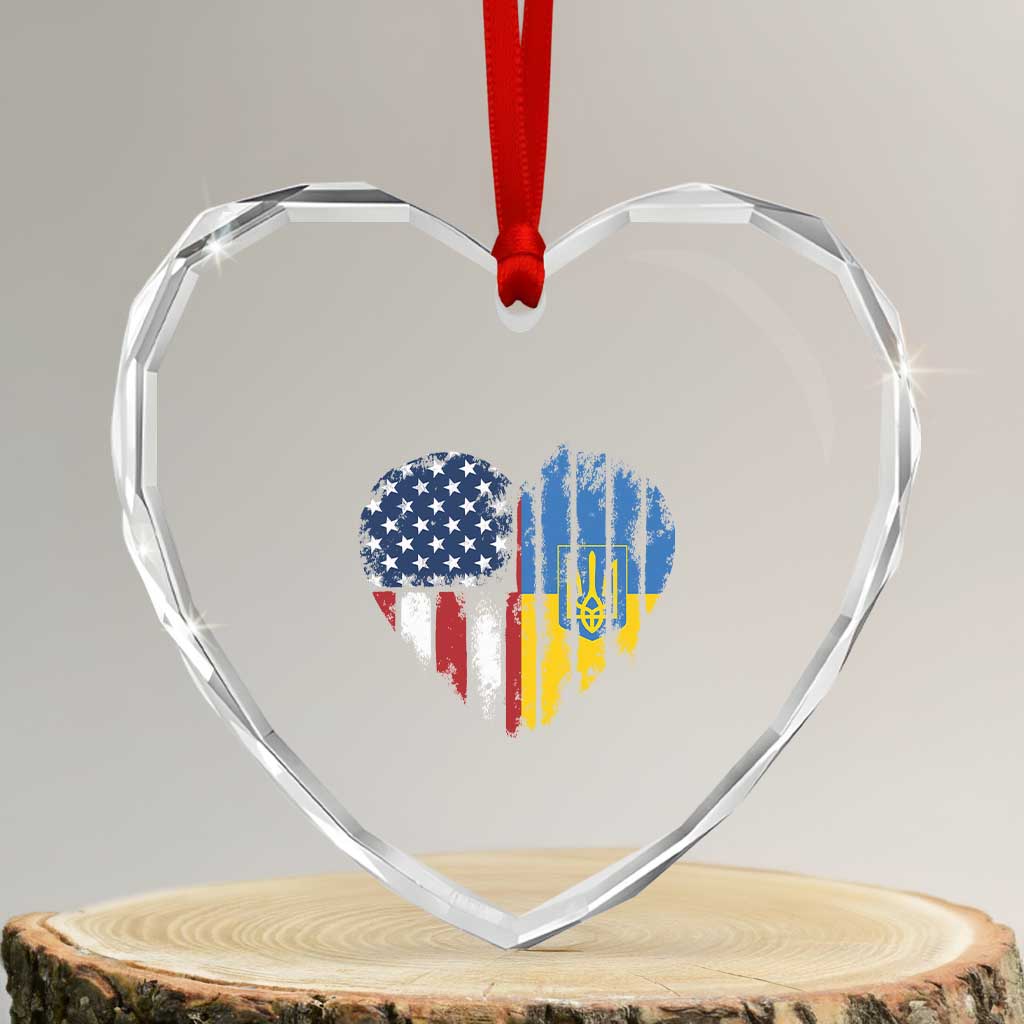 Support Ukraine Heart Crystal Glass Ornament Stand With Ukraine American Ukrainian Flag TS10 Transparent Glass 3'' Heart Print Your Wear