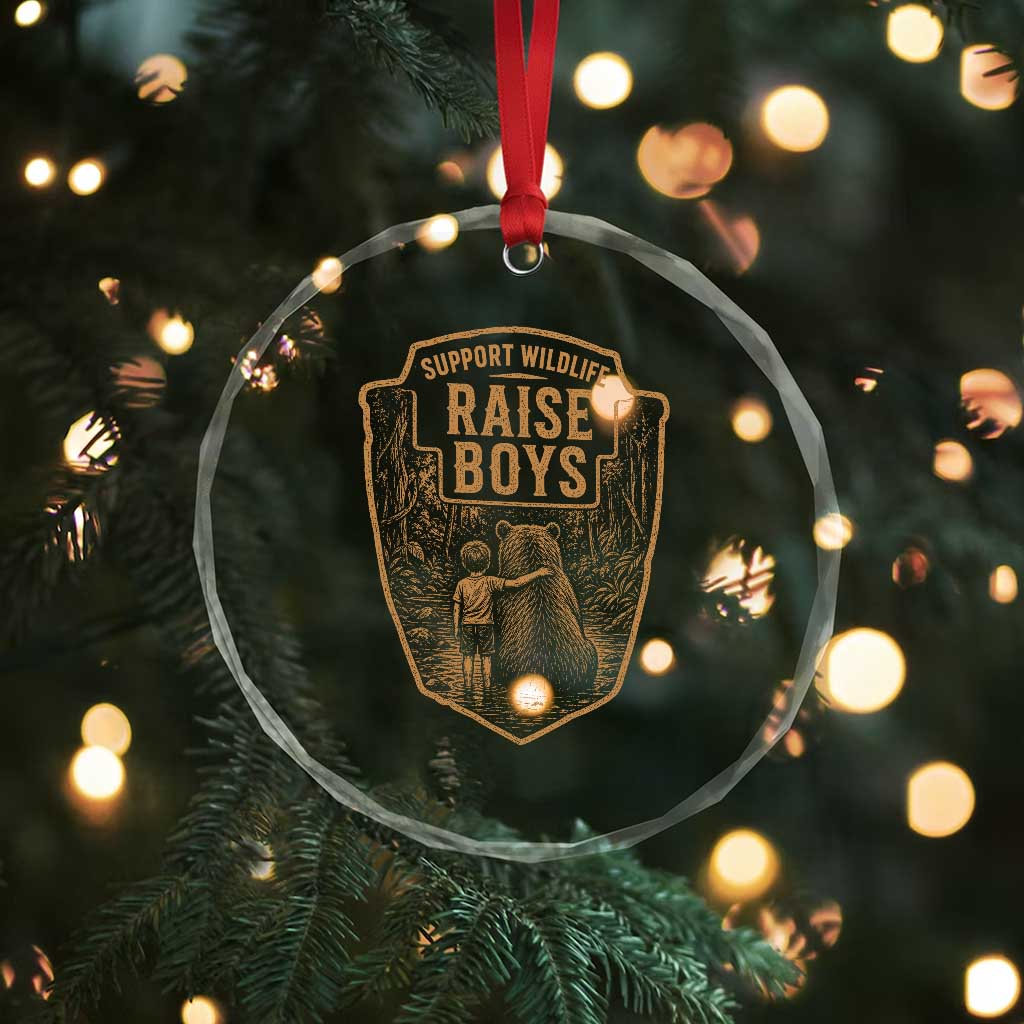 Support Wildlife Raise Boys Crystal Glass Ornament Funny Mama Bear Outdoor Family Nature Lover Gift TS10 Print Your Wear