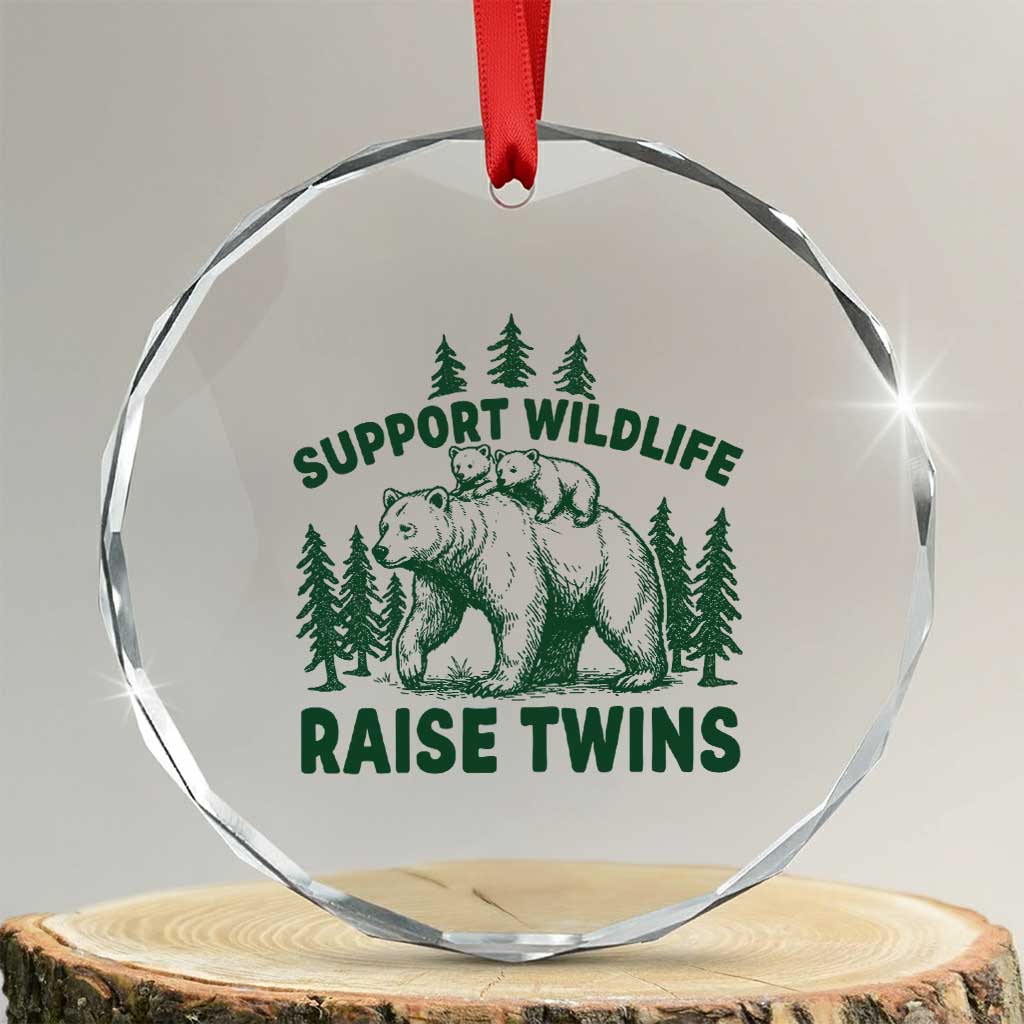 Support Wildlife Raise Twins Crystal Glass Ornament Twin Parent Mom Dad Bear Family TS10 Transparent Glass 3'' Circle Print Your Wear