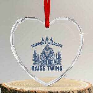 Support Wildlife Raise Twins Heart Crystal Glass Ornament Twin Dad Mom Parent Bigfoot Family