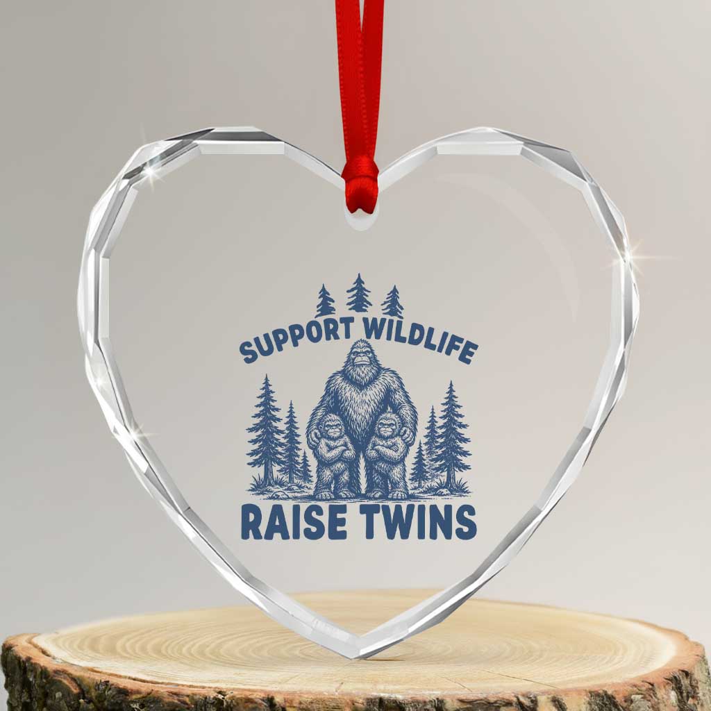 Support Wildlife Raise Twins Heart Crystal Glass Ornament Twin Dad Mom Parent Bigfoot Family TS10 Transparent Glass 3'' Heart Print Your Wear