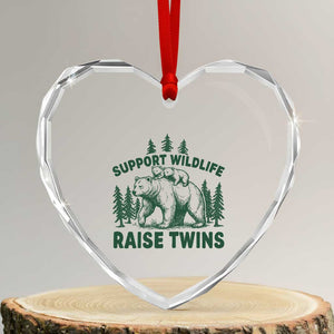 Support Wildlife Raise Twins Heart Crystal Glass Ornament Twin Parent Mom Dad Bear Family
