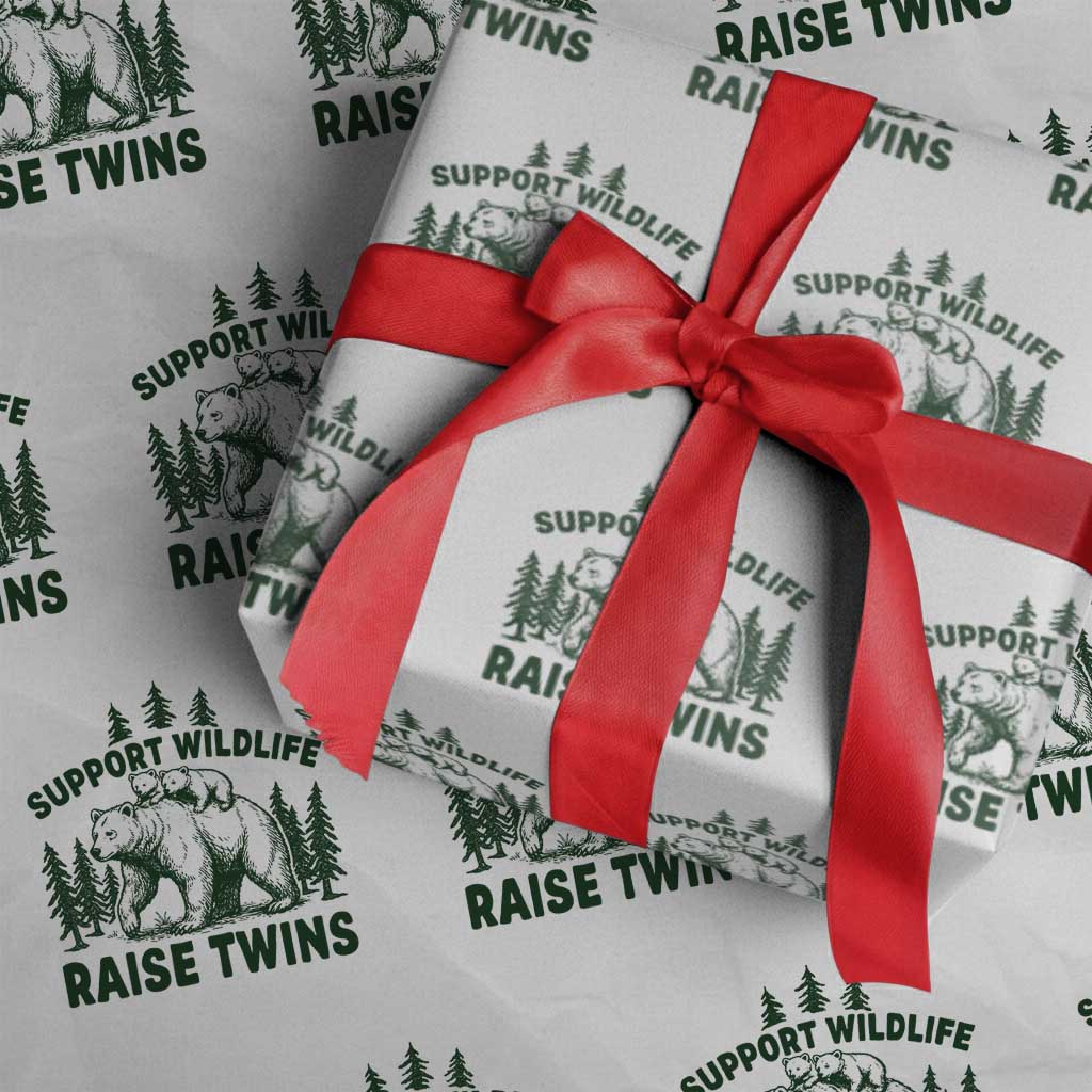 Support Wildlife Raise Twins Wrapping Paper Roll Twin Parent Mom Dad Bear Family