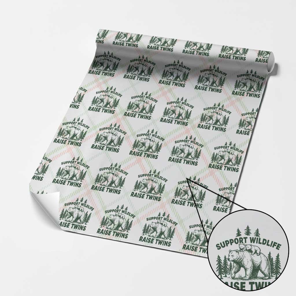 Support Wildlife Raise Twins Wrapping Paper Roll Twin Parent Mom Dad Bear Family