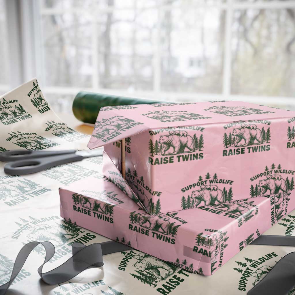 Support Wildlife Raise Twins Wrapping Paper Roll Twin Parent Mom Dad Bear Family
