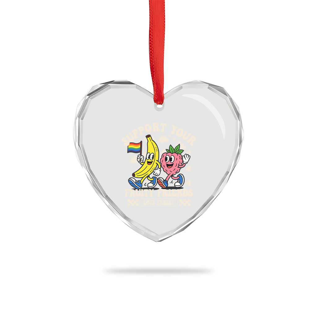 Support Your Fruity Friends Heart Crystal Glass Ornament Retro Cute Banana and Berry LGBT Pride Support TS02 Print Your Wear