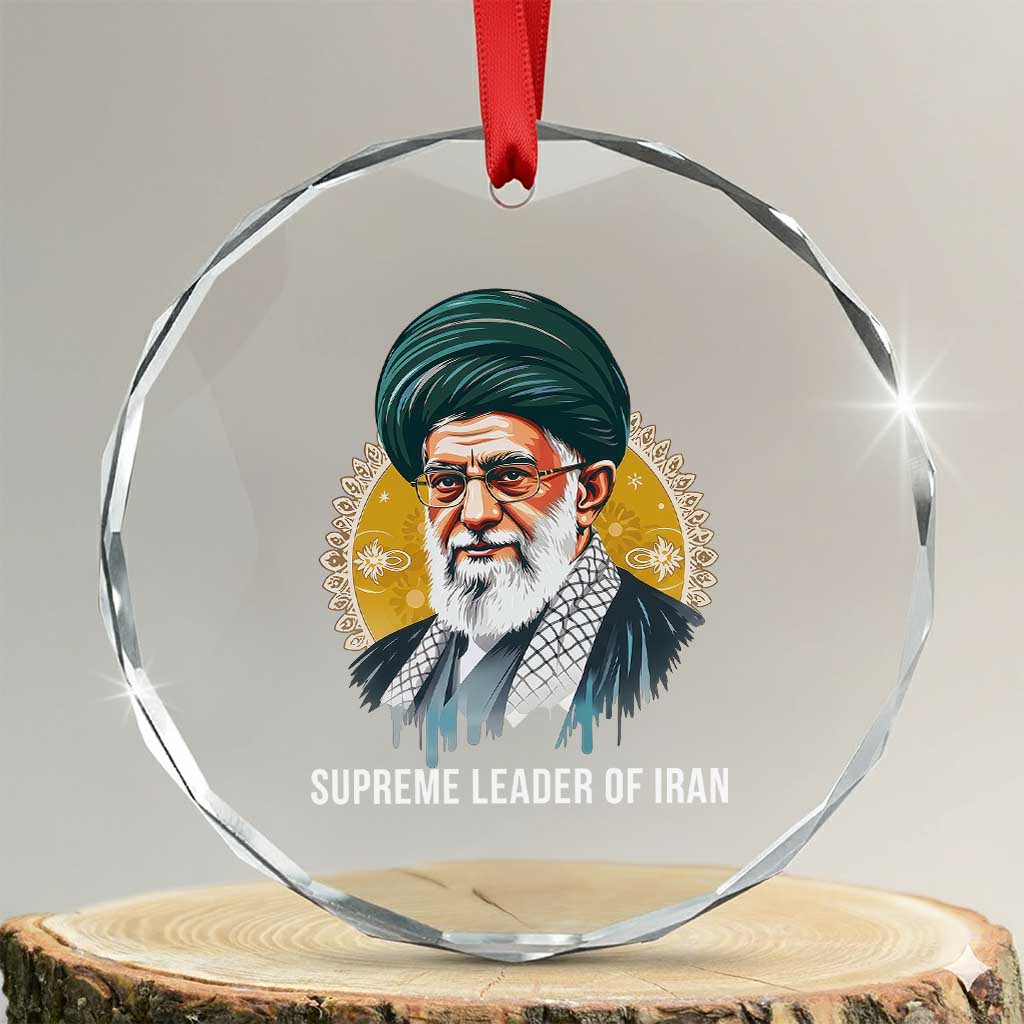 Supreme Leader Of Iran Graphic Portrait Crystal Glass Ornament Iranian Political Figure TS02 Transparent Glass 3'' Circle Print Your Wear