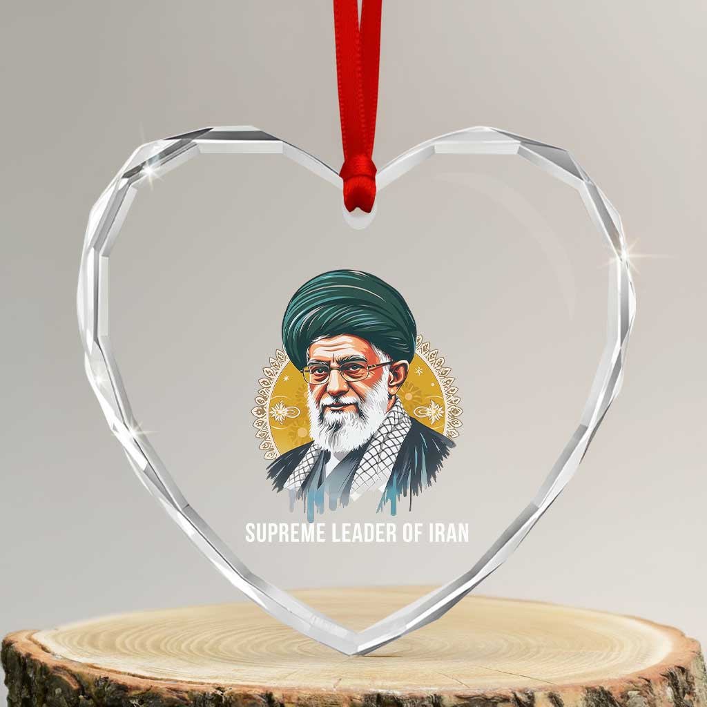 Supreme Leader Of Iran Graphic Portrait Heart Crystal Glass Ornament Iranian Political Figure TS02 Transparent Glass 3'' Heart Print Your Wear