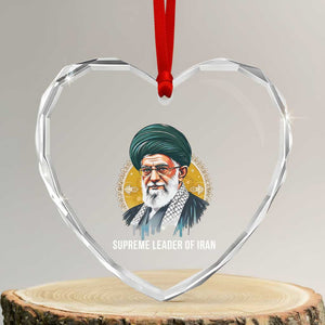 Supreme Leader Of Iran Graphic Portrait Heart Crystal Glass Ornament Iranian Political Figure TS02 Transparent Glass 3'' Heart Print Your Wear
