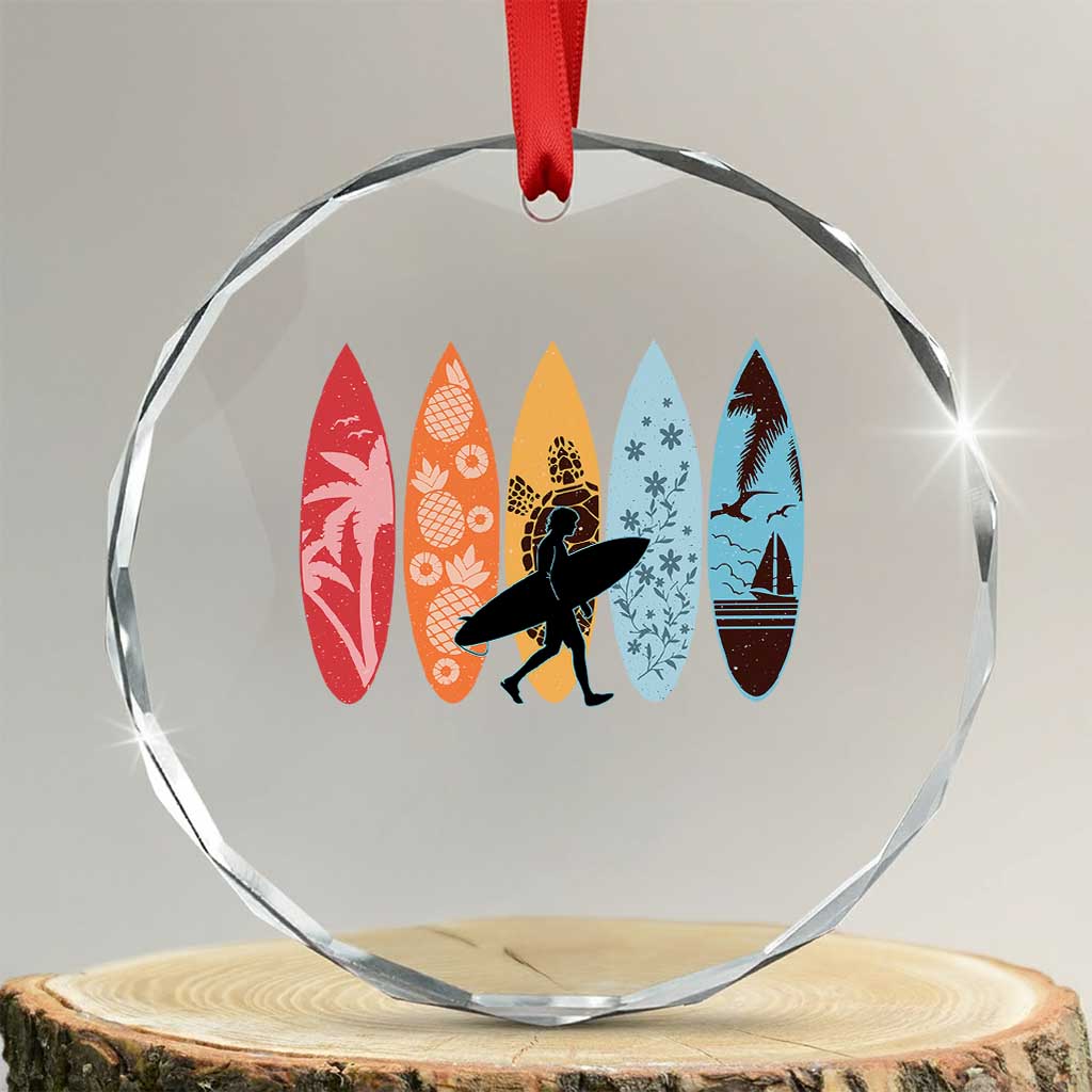 Surfboarder Crystal Glass Ornament Hawaii Wave Surfing Surfboard Lover Beach Surfer TS10 Transparent Glass 3'' Circle Print Your Wear