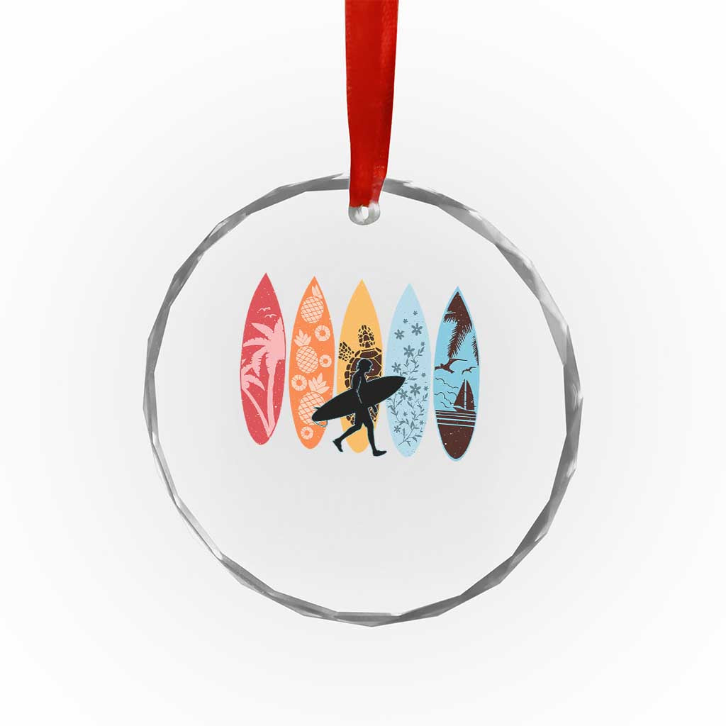 Surfboarder Crystal Glass Ornament Hawaii Wave Surfing Surfboard Lover Beach Surfer TS10 Transparent Glass 3'' Circle Print Your Wear