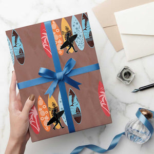 Surfboarder Wrapping Paper Roll Hawaii Wave Surfing Surfboard Lover Beach Surfer TS10 Mocha Print Your Wear