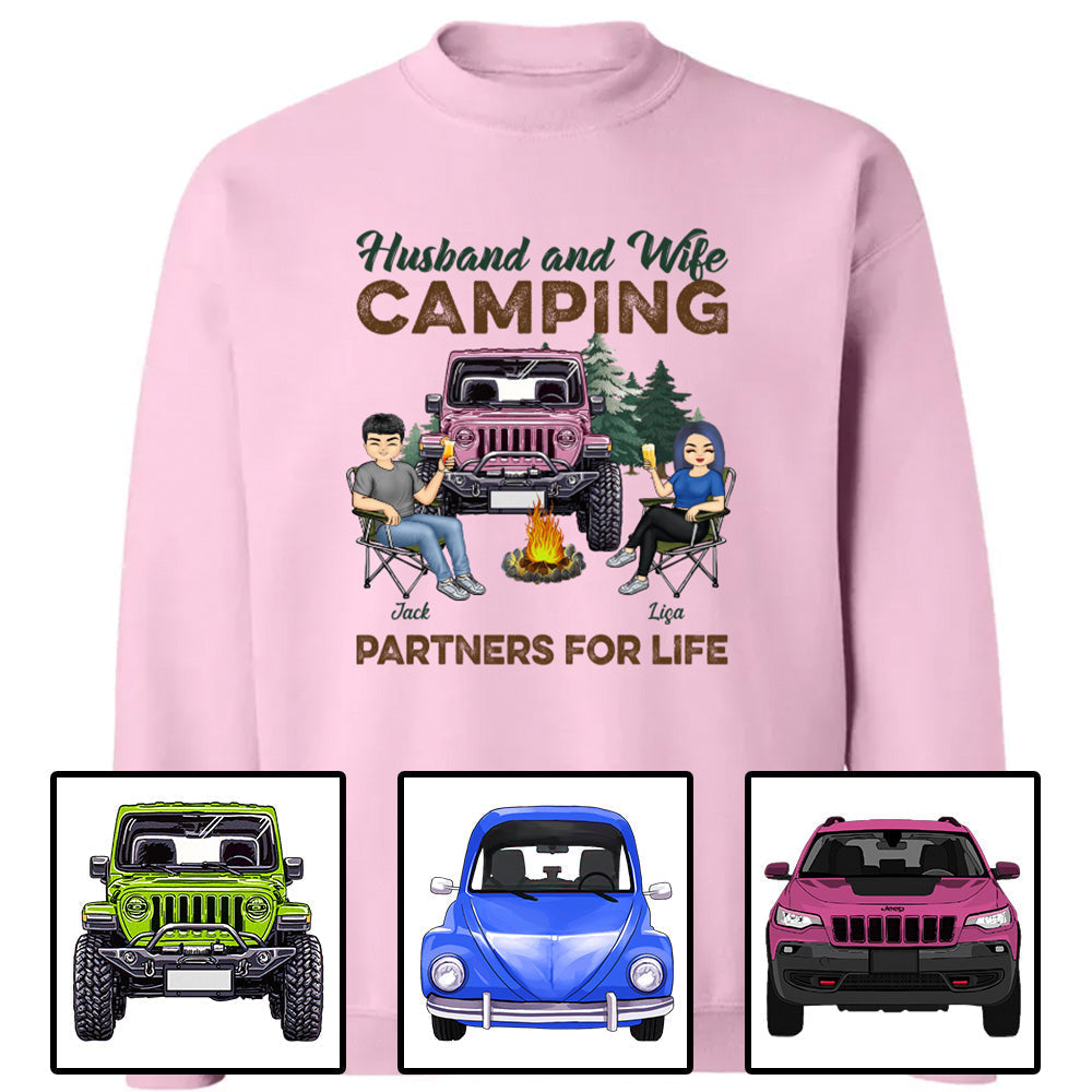 Custom JP Shirts, Husband And Wife Camping Partners For Life, JP Couple Apparel CTM Custom - Printyourwear