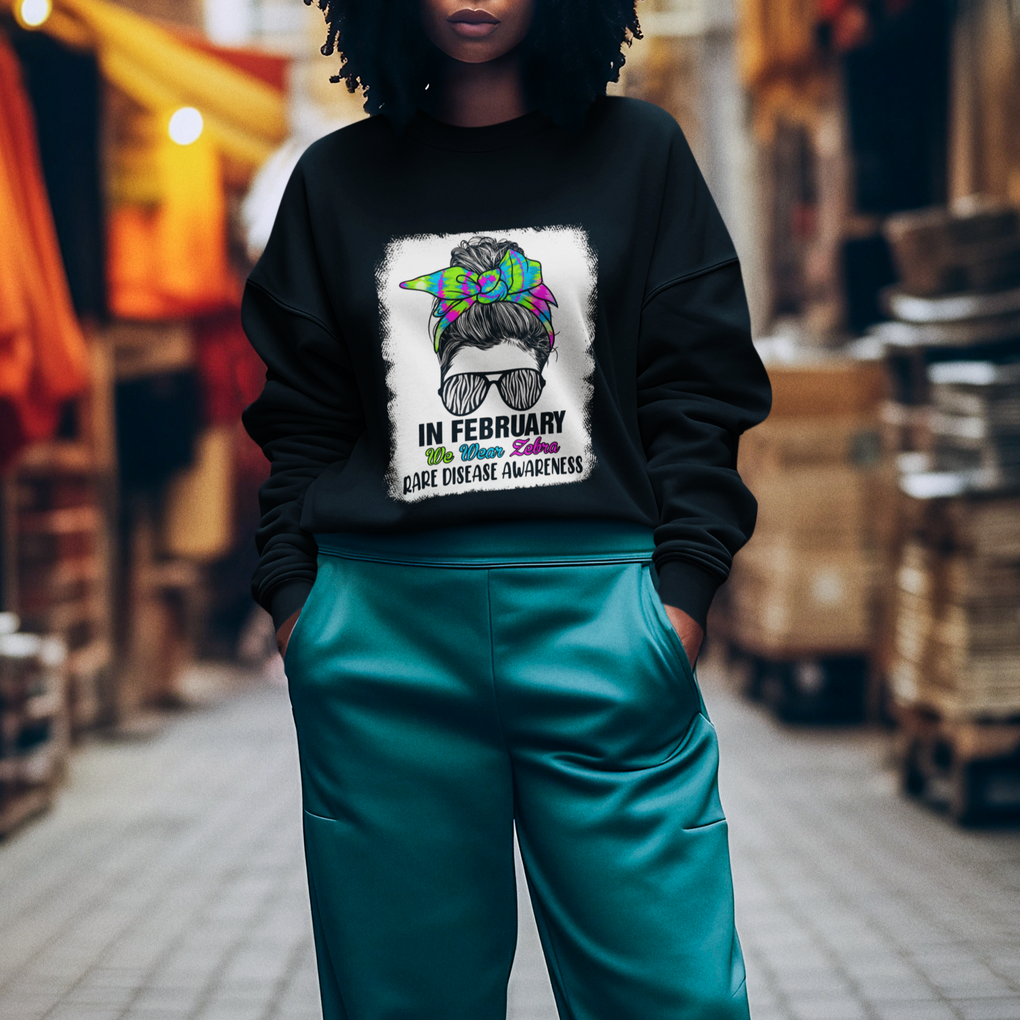 Rare Disease Day Shirts Sweatshirt In February We Wear Zebra Rare Disease Awareness Zebra Messy Bun TS02 Printyourwear