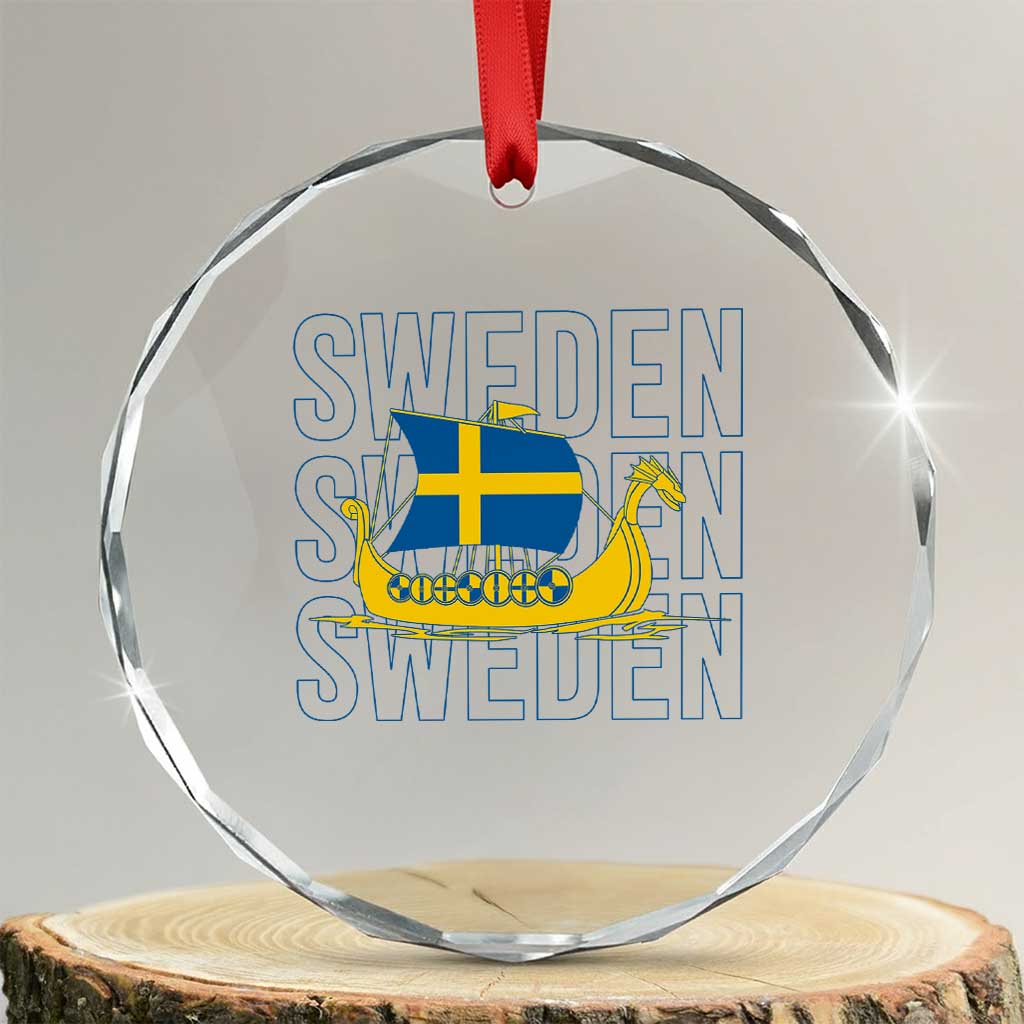 Swedish Viking Ship Sverige Sweden Flag Boat Viking Crystal Glass Ornament TS14 Transparent Glass 3'' Circle Print Your Wear