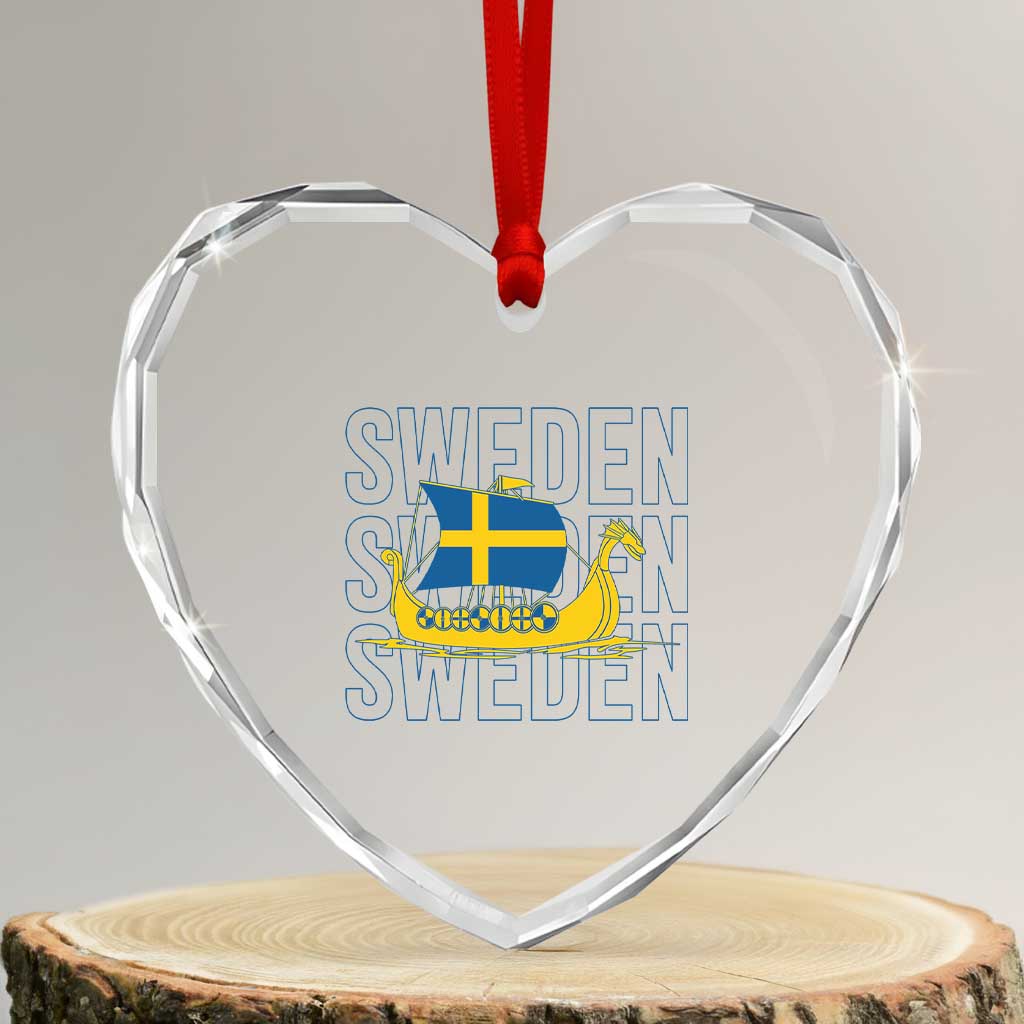 Swedish Viking Ship Sverige Sweden Flag Boat Viking Heart Crystal Glass Ornament TS14 Transparent Glass 3'' Heart Print Your Wear