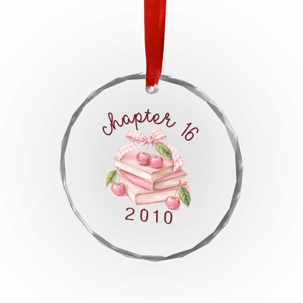 Sweet Chapter 16 Birthday Crystal Glass Ornament Cherry Books 16th Birthday Gifts For Her Book Lover
