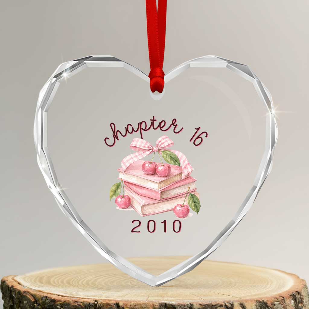 Sweet Chapter 16 Birthday Heart Crystal Glass Ornament Cherry Books 16th Birthday Gifts For Her Book Lover