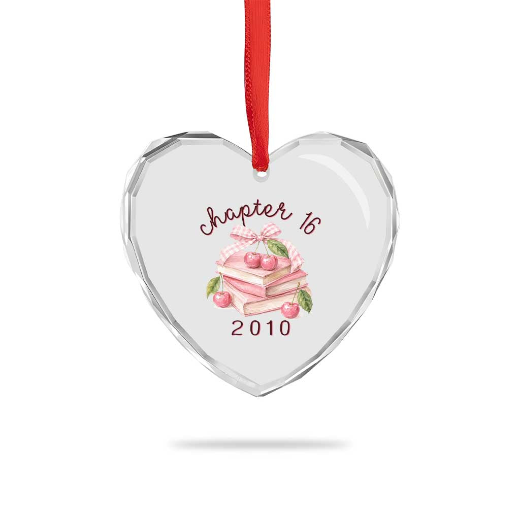 Sweet Chapter 16 Birthday Heart Crystal Glass Ornament Cherry Books 16th Birthday Gifts For Her Book Lover
