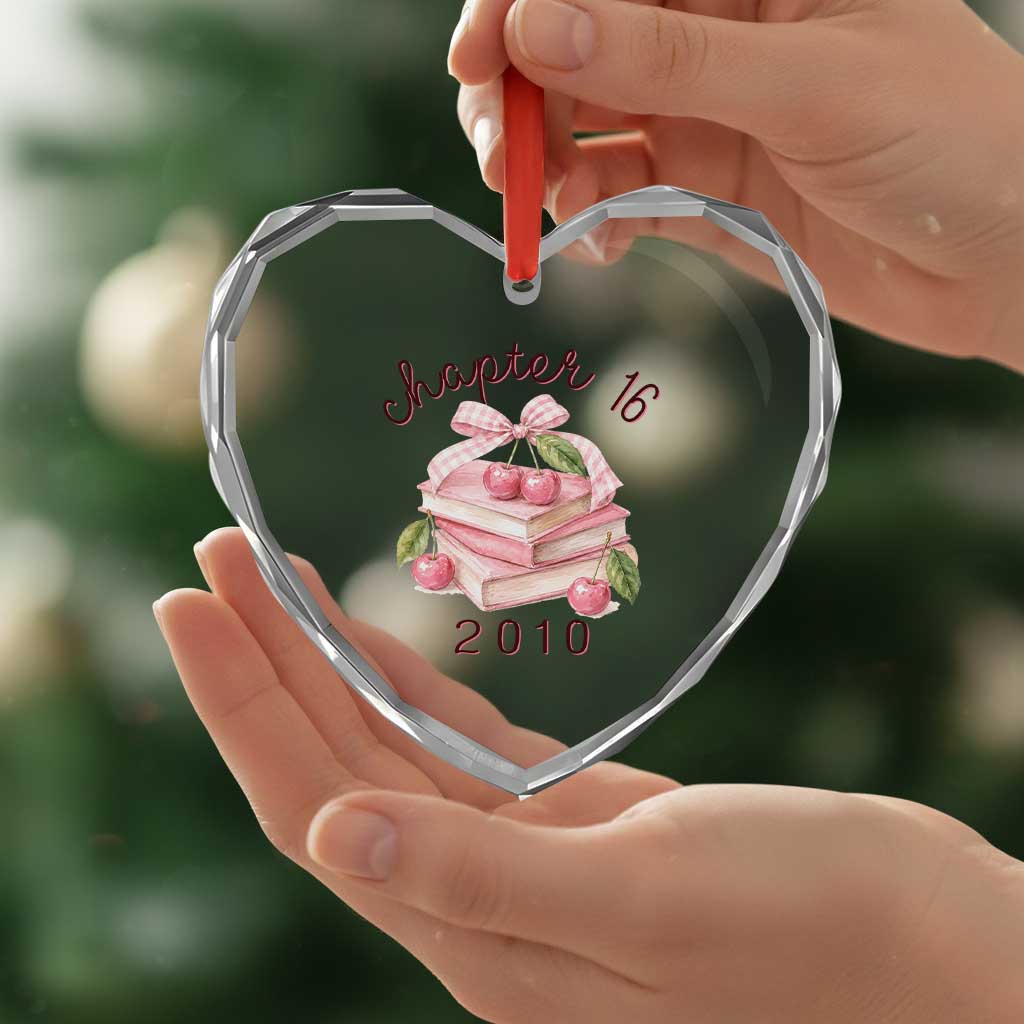 Sweet Chapter 16 Birthday Heart Crystal Glass Ornament Cherry Books 16th Birthday Gifts For Her Book Lover