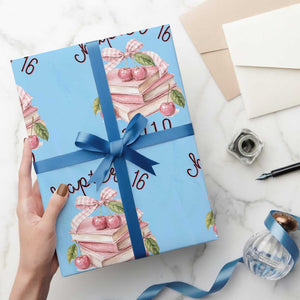 Sweet Chapter 16 Birthday Wrapping Paper Roll Cherry Books 16th Birthday Gifts For Her Book Lover