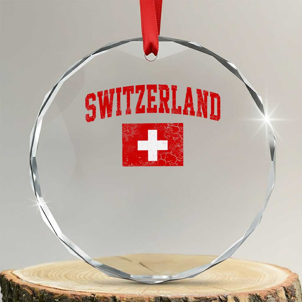 Switzerland Fan Crystal Glass Ornament Vintage Retro Swiss Cross Flag TS10 Transparent Glass 3'' Circle Print Your Wear