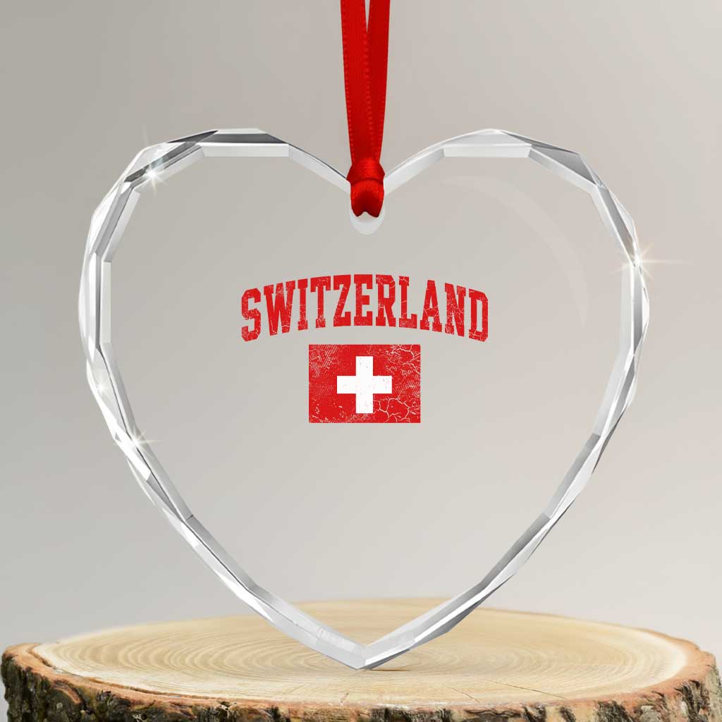 Switzerland Fan Heart Crystal Glass Ornament Vintage Retro Swiss Cross Flag TS10 Transparent Glass 3'' Heart Print Your Wear