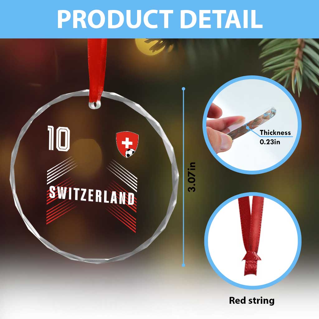 Switzerland Soccer Sports Graphic Number 10 Jersey Style Crystal Glass Ornament Proud Swiss Football Fans Game Day Pride