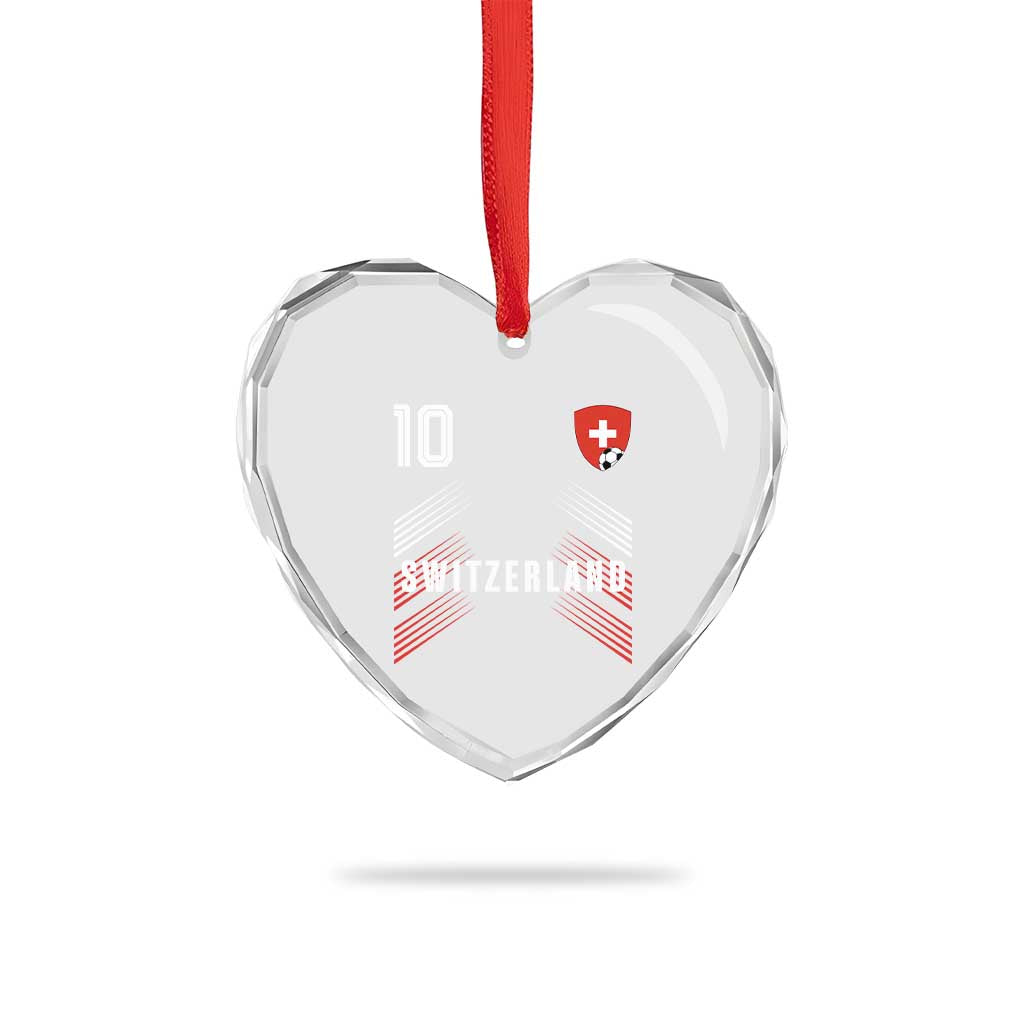 Switzerland Soccer Sports Graphic Number 10 Jersey Style Heart Crystal Glass Ornament Proud Swiss Football Fans Game Day Pride TS02 Print Your Wear