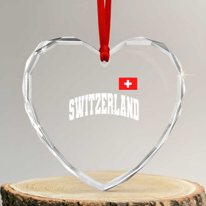Switzerland Sports Throwback Design Heart Crystal Glass Ornament Vintage Swiss Flag Soccer Jersey Style