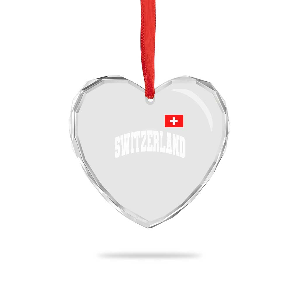 Switzerland Sports Throwback Design Heart Crystal Glass Ornament Vintage Swiss Flag Soccer Jersey Style