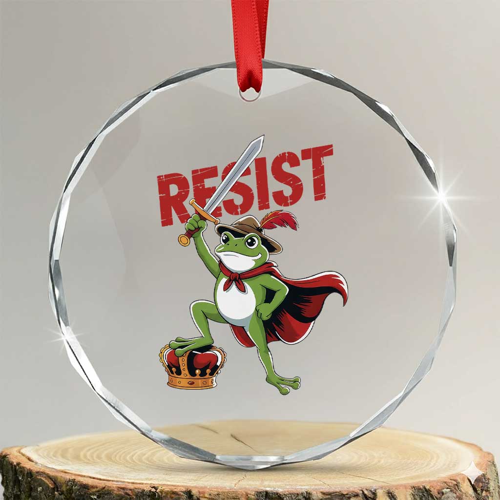 Sword Wielding Frog Resistance Crystal Glass Ornament Resist Protest No Kings TS02 Transparent Glass 3'' Circle Print Your Wear