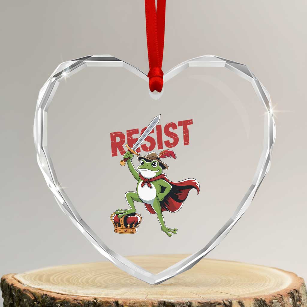 Sword Wielding Frog Resistance Heart Crystal Glass Ornament Resist Protest No Kings TS02 Transparent Glass 3'' Heart Print Your Wear