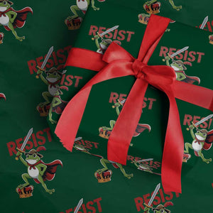 Sword Wielding Frog Resistance Wrapping Paper Roll Resist Protest No Kings TS02 Green Print Your Wear