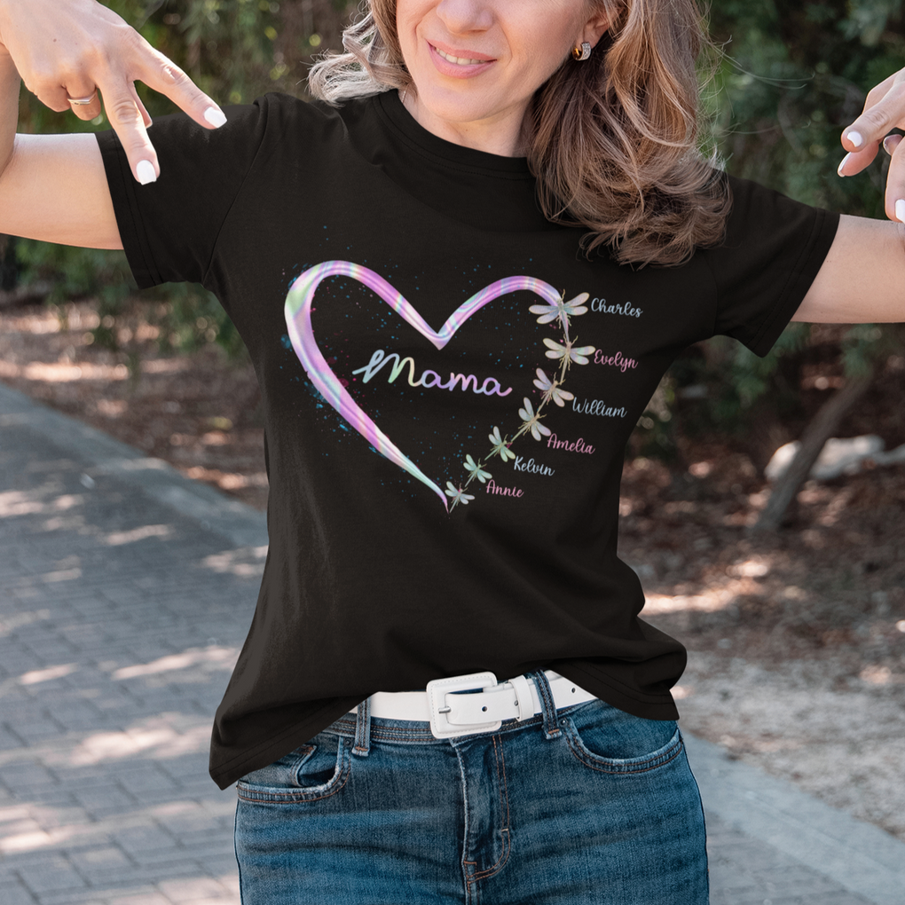 Personalized Mom Dragonfly Heart Custom Kids Name Shirt for Mother's Day Mama Grandma Auntie CTM02 Custom - Printyourwear